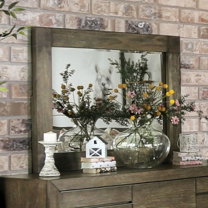 Furniture of America Bridgewater Transitional Solid with Wood Veneer Light Walnut Mirror Model FOA7490M