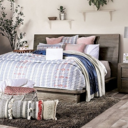 Furniture of America Pickstown Transitional Solid with Wood Veneer Light Walnut Bed Model FOA7491-Queen Bed