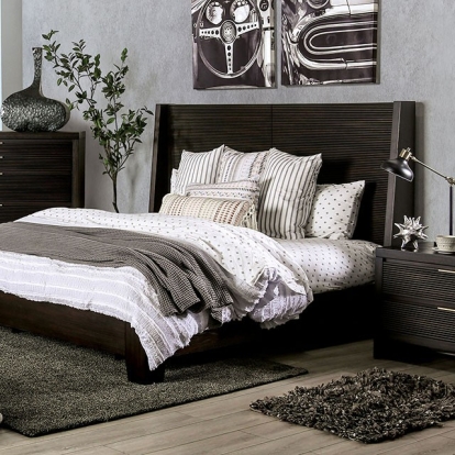 Furniture of America Laurentian Contemporary Solid with Wood Veneer Dark Walnut Bed Model FOA7514-Queen Bed