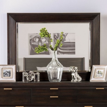 Furniture of America Laurentian Contemporary Solid with Wood Veneer Dark Walnut Mirror Model FOA7514M
