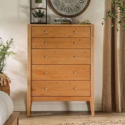 Furniture of America Willamette Contemporary Solid with Wood Light Oak 5-Drawer Chest Model FOA7602C-5D
