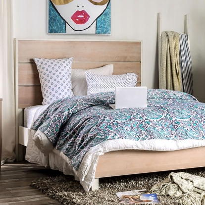 Furniture of America Roseburg Contemporary Solid with Wood Sunbleached-White Bed Model FOA7605-Queen Bed