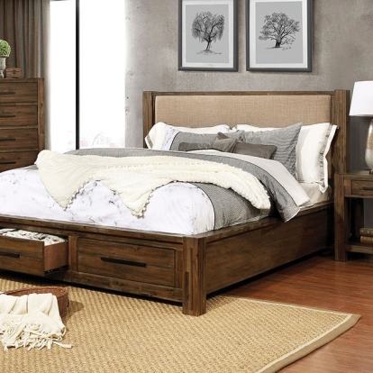 Furniture of America Coney Transitional Linen-Like Solid with Wood Veneer Walnut-Tan Bed Model FOA7881-Queen Bed