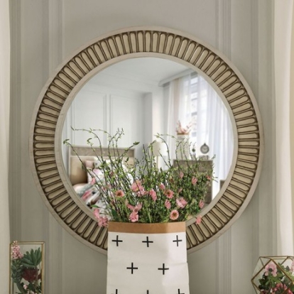 Furniture of America Jakarta Transitional Solid with Wood Veneer Antique White Mirror Model FOA7882M