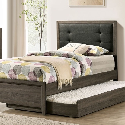 Furniture of America Roanne Transitional Fabric Solid with Wood Veneer Gray-Charcoal Bed Model FOA7927-Twin Bed