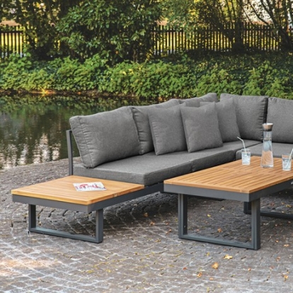 Furniture Of America San Jose Contemporary Aluminum, Fsc Certified 100% Teak Wood Gun Metal/Natural/Gray Modular Sectional | GM-1007-SECTIONAL