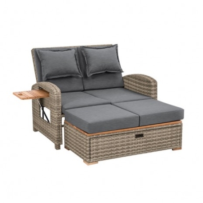 Furniture of America Bahia Tobago Contemporary Fsc Certified 100% Teak with Wood Steel Brown-Dark Gray Reclining Chaise Lounge Model GM-1009BR