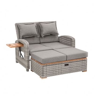 Furniture of America Bahia Tobago Contemporary Fsc Certified 100% Teak with Wood Steel Gray Reclining Chaise Lounge Model GM-1009GY