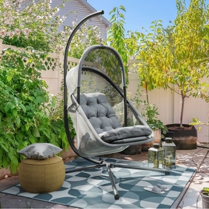 Furniture Of America Breeze Modern Polyester, Steel Light Gray Swing Chair | GM-1010LG
