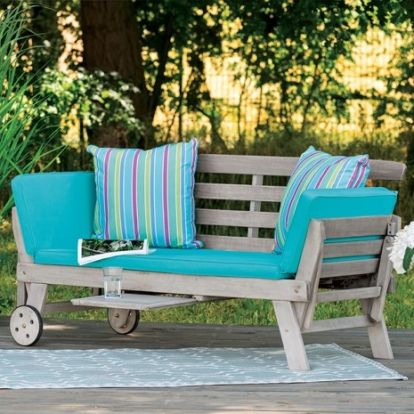 Furniture Of America Maui Contemporary Fsc Certified 100% Acacia Wood, Polyester Gray/Turquoise Convertible Sofa Daybed | GM-1015-PULL-OUT TRAY TABLE