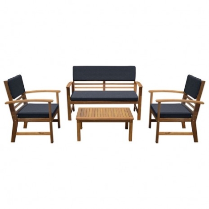 Furniture of America Hana Rustic Acacia with Wood Polyester Denim Blue-Natural 4 Pc. Patio Set Model GM-1020BL-4PK