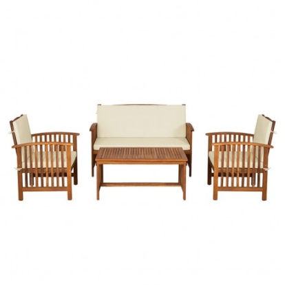 Furniture Of America Kyushu Rustic Acacia Wood, Polyester Beige/Natural 4 Pc. Patio Set | GM-1022BG-4PC-TABLE