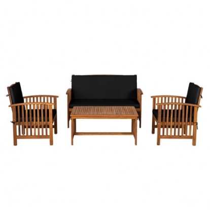 Furniture Of America Kyushu Rustic Acacia Wood, Polyester Black/Natural 4 Pc. Patio Set | GM-1022BK-4PC-TABLE