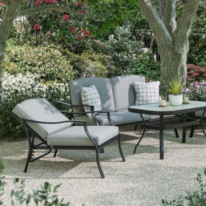 Furniture Of America Adele Contemporary Glass, Polyspun Fabric, Steel Black/Gray 5 Pc. Conversation Set W/ Adjustable Chairs | GM-1047-4PK