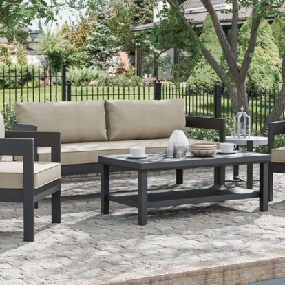 Furniture Of America Lotus Contemporary Aluminum, Fabric Black/Light Brown Sofa & Coffee Table Set | GM-1049BK-2PK-Table
