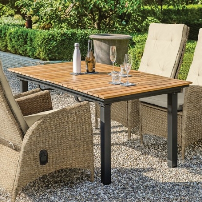 Furniture Of America Mackay Contemporary Aluminum, Fsc Certified 100% Teak Wood Gun Metal/Natural Patio Dining Table | GM-2001