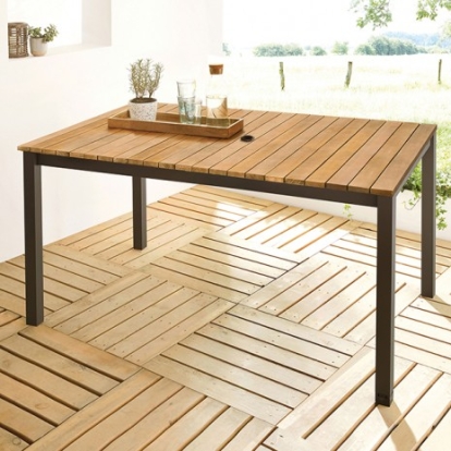 Furniture of America Mackay Contemporary Aluminum Fsc Certified 100% Teak with Wood Gun Metal-Natural Patio Dining Table Model GM-2004