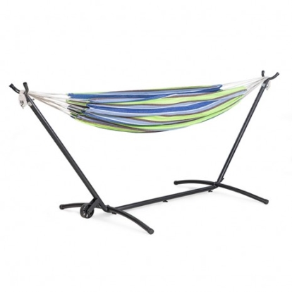 Furniture of America Haley Contemporary Polyester Cotton Steel Green-Blue Hammock Stand Model GM-4001-PK