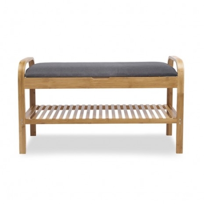 Furniture of America Skipper Contemporary Bamboo Polyester Natural-Gray Shoe Storage Bench Model GM-5002