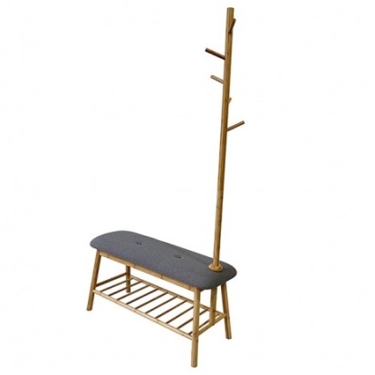 Furniture of America Mosier Contemporary Bamboo Polyester Natural-Gray Hall Tree with Bench And Shoe Storage Model GM-5004