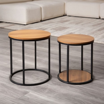Furniture Of America Mollie Contemporary Metal, Solid Wood Natural/Black Nesting Tables (2/Ctn) | GM-5015-2PK