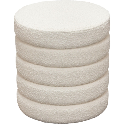 Diamond Sofa HELIXOTIV Helix Round Ottoman Channel Tufted Ivory Boucle fabric