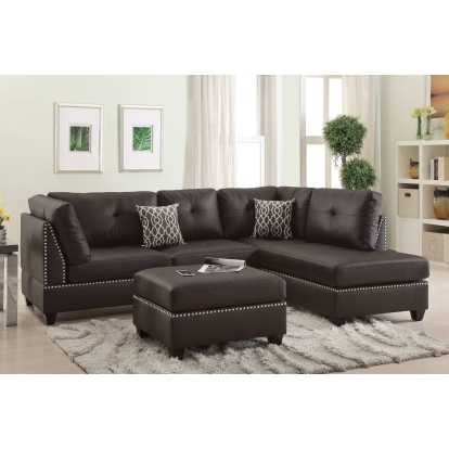 Poundex 3Pc Reversible Sectional Sofa Set With Ottoman Model F6973