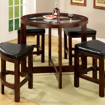 Furniture of America Crystal Cove Contemporary Glass Leatherette Solid with Wood Dark Walnut 5 Pc. Counter Ht. Table Set Model CM3321PT-5PK