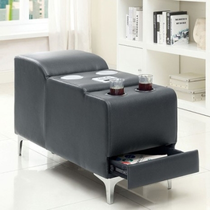 Furniture of America Bourdet Contemporary Bonded Leather Match Solid with Wood Gray Speaker Console Model CM6669GY-CS
