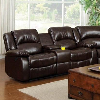 Furniture Of America Winslow Transitional Bonded Leather Match Dark Brown Love Seat W/ Center Console | CM6556L-CT
