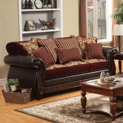 Furniture of America Franklin Traditional Fabric Leatherette Solid with Wood Burgundy-Espresso Sofa Model SM6107N-SF