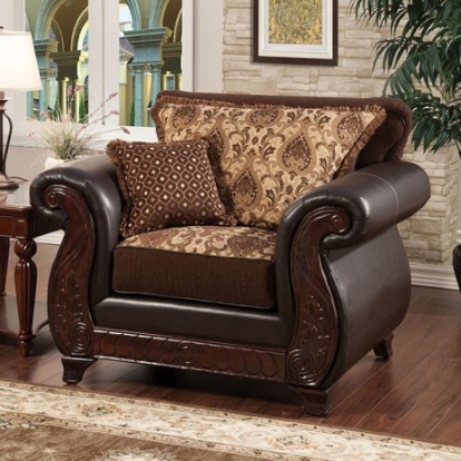 Furniture Of America Franklin Traditional Fabric, Leatherette, Solid Wood, Others Dark Brown/Tan Chair | SM6106N-CH