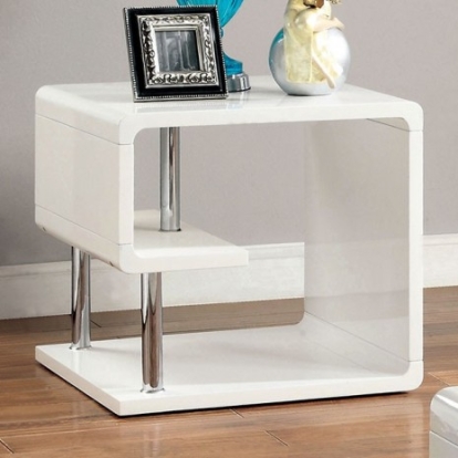 Furniture of America Ninove Contemporary Lacquer Metal with Wood White-Chrome End Table Model CM4057E