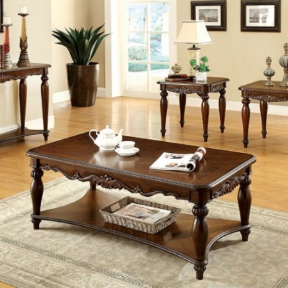 Furniture Of America Bunbury Traditional Solid Wood, Wood Veneer, Others Cherry 3 Pc. Table Set | CM4915-3PK