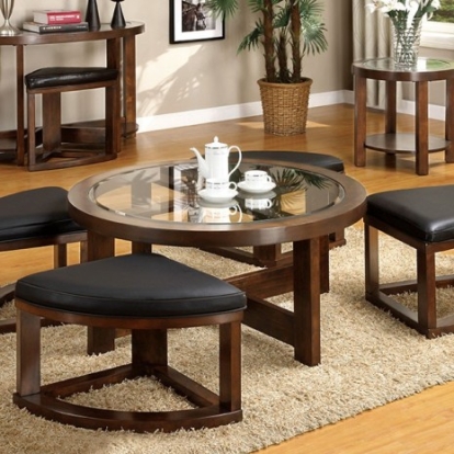Furniture of America Crystal Cove Transitional Glass Solid with Wood Veneer Dark Walnut Coffee Table Model CM4321C