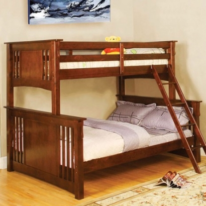 Furniture of America Spring Creek Cottage Solid with Wood Veneer Oak Twin-Full Bunk Bed Model CM-BK602F-OAK-BED