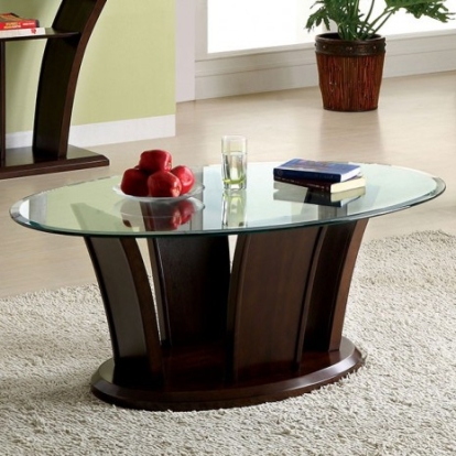 Furniture Of America Manhattan Contemporary Tempered Glass, Solid Wood, Wood Veneer, Others Brown Cherry Coffee Table | CM4104C-PK