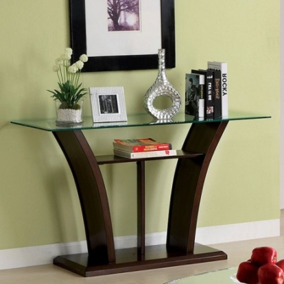 Furniture of America Manhattan Contemporary Tempered Glass Solid with Wood Veneer Brown Cherry Sofa Table Model CM4104S-PK