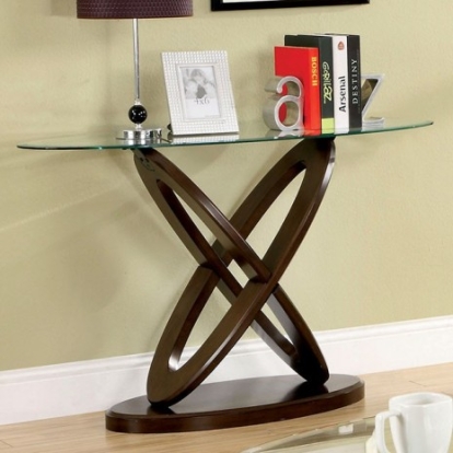 Furniture Of America Atwood Contemporary Tempered Glass, Solid Wood, Wood Veneer, Others Dark Walnut Oval Sofa Table | CM4401S