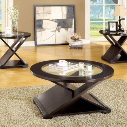 Furniture of America Orbe Contemporary Tempered Glass Solid with Wood Veneer Espresso 3 Pc. Table Set Model CM4006-3PK-SET