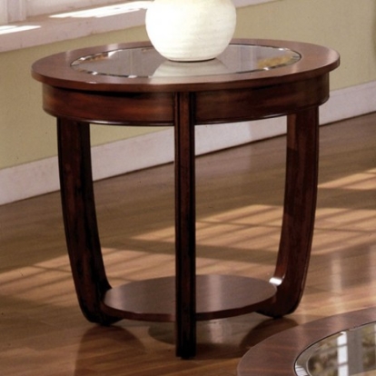 Furniture of America Crystal Falls Transitional Tempered Glass Solid with Wood Veneer Dark Cherry End Table Model CM4336E