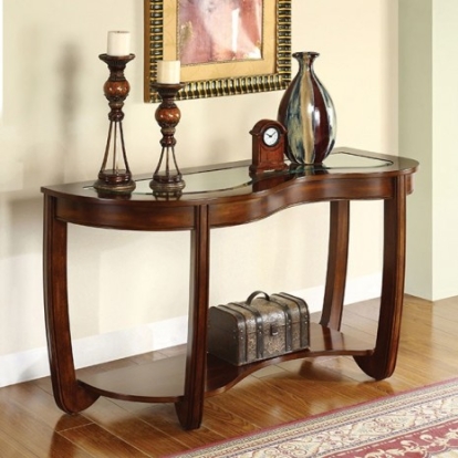 Furniture Of America Crystal Falls Transitional Tempered Glass, Solid Wood, Wood Veneer, Others Dark Cherry Sofa Table | CM4336S