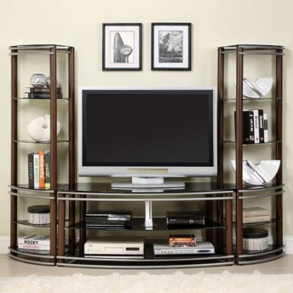 Furniture of America Silver Creek Contemporary Metal Tempered Glass Brown-Silver Tv Console Model CM5510-TV