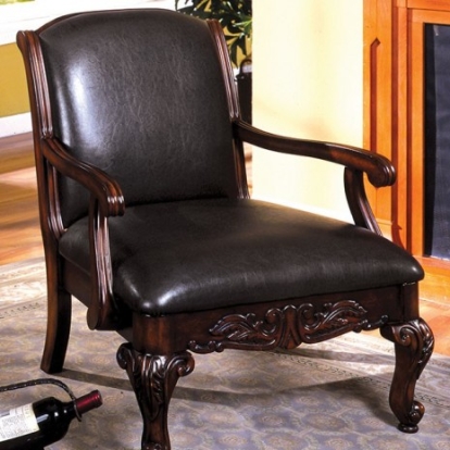 Furniture of America Sheffield Traditional Leatherette Solid with Wood Antique Dark Cherry Accent Chair Model CM-AC6177-PU
