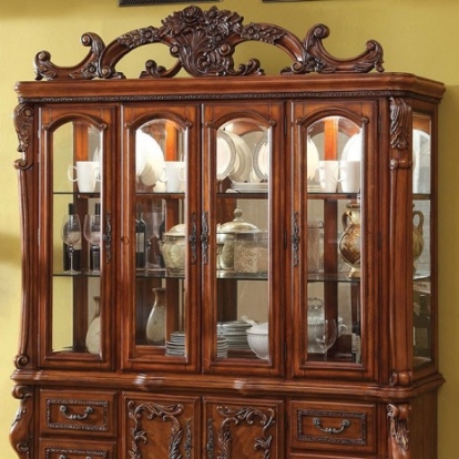 Furniture Of America Medieve Traditional Tempered Glass, Solid Wood, Wood Veneer, Others Antique Oak Hutch Buffet | CM3557HB-SET