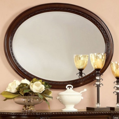 Furniture of America Bellagio Traditional Mirror Solid with Wood Brown Cherry Mirror Model CM3319M