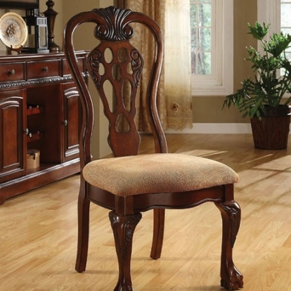 Furniture of America George Town Traditional Fabric Solid with Wood Veneer Cherry-Beige Side Chair (2-Box) Model CM3222SC-2PK
