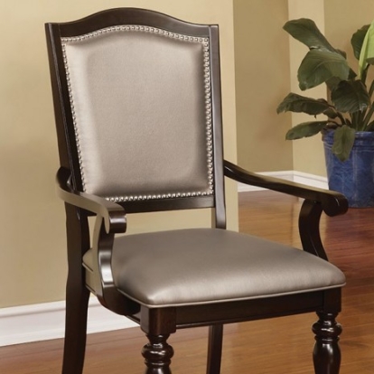 Furniture of America Harrington Transitional Leatherette Solid with Wood Veneer Dark Walnut-Pewter Arm Chair (2-Box) Model CM3970GL-AC-2PK