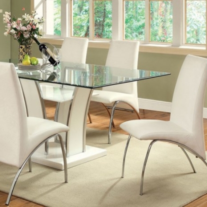Furniture of America Glenview Contemporary Glass Lacquer Leatherette Solid with Wood White-Chrome 72" Dining Table Model CM8372WH-T-TABLE