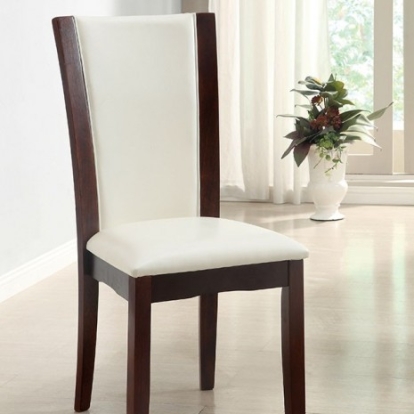 Furniture of America Manhattan Contemporary Leatherette Solid with Wood Dark Cherry-White Side Chair (2-Box) Model CM3710WH-SC-2PK
